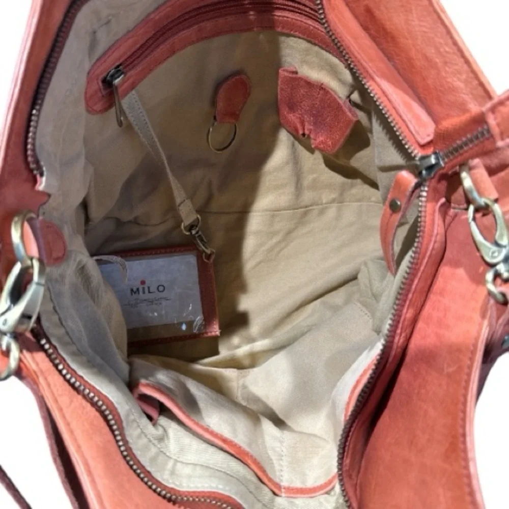 Woven Leather Crossbody Tote in Rust